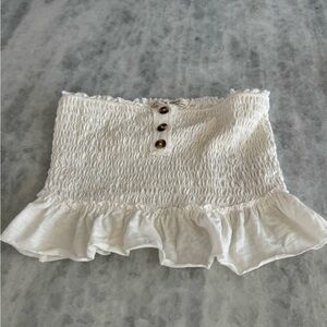 We The Free Cream Smocked Strapless Top with Ruffle Trim